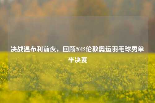决战温布利前夜，回顾2012伦敦奥运羽毛球男单半决赛